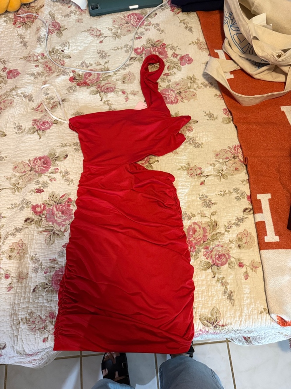 Hello Molly Red One-Shoulder Ruched Mini Dress